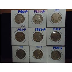 9 ASSORTED BUFFALO NICKELS OLD DEALER STOCK