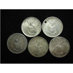 US/PHILIPPINES 2-1944-D & 3-45-D SILVER 20 CENTAVO