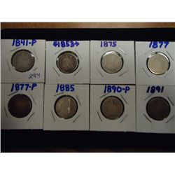 1841,53,75,77,77,85,90 & 91 SEATED LIBERTY DIMES