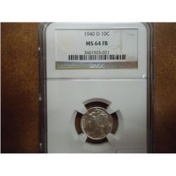 1940-D MERCURY DIME NGC MS64 FB