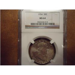 1954 FRANKLIN HALF DOLLAR NGC MS64