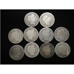 10 ASSORTED BARBER DIMES