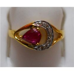 Ring of Diamond 0.07 Ctw,Ruby 0.59 Ctw in 2.39g 14kt Yellow Gold