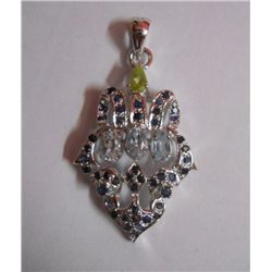 8.140g Pendant of Sapphire,Blue Topaz and Peridot Sterling Silver