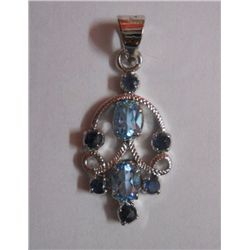 3.570g Pendant of Sapphire and Blue Topaz Sterling Silver