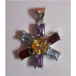 5.190g Pendant of Amethyst,Blue Topaz,Citrine and Garnet Sterling Silver