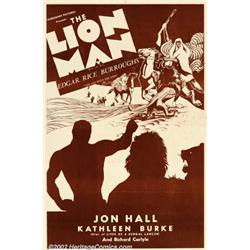 Lion Man (Normandy, 1936). One Sheet (27" X 41'). This film was based on Edgar Rice Burroughs' st...
