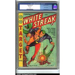 Target Comics #5 (Novelty Press, 1940) CGC VF- 7.5 White pages. White Streak uses his white light...