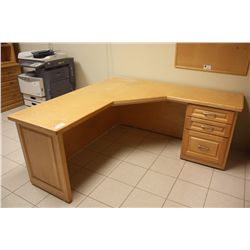 SINGLE PEDESTAL MAPLE L-SHAPED EXECUTIVE DESK