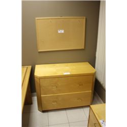 4 PIECES OF MAPLE OFFICE FURNITURE, CHAIR AND CORKBOARD