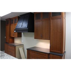CHERRY 20 DOOR GRANITE-TOP KITCHEN DISPLAY WITH BLACK FUME HOOD COVER