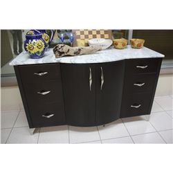 GRANITE-TOP DARK WOOD 8 DOOR VANITY