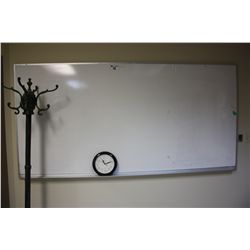 METAL COAT RACK, LARGE WHITEBOARD AND CLOCK