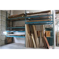 LARGE LOT OF SHEET WOOD AND 2 PALLET RACKS