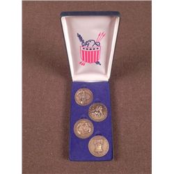 1776-1976 SET OF 4 CASED BRASS TYPE COMMEMORATIVE COINS