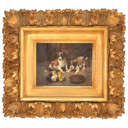 SCOTT LEIGHTON (American, 1849-1898) PUPS AND CHICKS