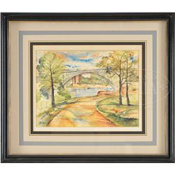 WILLIAM ZORACH (American, 1887-1966) BRIDGE OVER RIVER