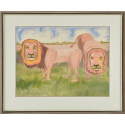 BERNARD LANGLAIS (American, 1923-1977) "TWO LIONS"