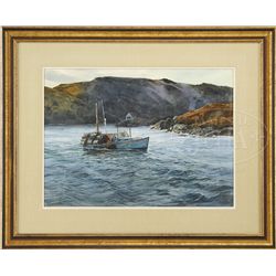 DON STONE (American, 1929-) LOBSTERING OFF MONHEGAN.