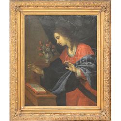 SCHOOL OF CARLO DOLCI (Italian, 1816-1886) VIRGIN MARY WITH BOOK & FLOWERS
