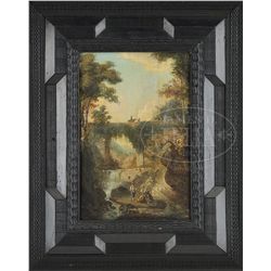 UNSIGNED (Dutch, 17th/18th Century) BRIDGE OVER FALLS WITH FIGURES