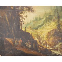 OLD MASTER (European, 18th Century) MEN ON HORSEBACK NEAR FALLS