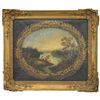 Image 1 : UNSIGNED (American, 19th Century) NEW ENGLAND LANDSCAPE WITH LAKE BORDERED WITH OAK LEAVES