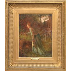 EASTMAN JOHNSON (American, 1824-1906) "GATHERING WILD FLOWERS"