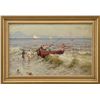 Image 1 : ATTILIO PRATELLA (Italian, 1856-1949) MEN WITH FISHING BOAT ON BEACH