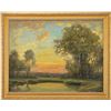Image 1 : HAROLD LEE PHELAN (American, 1881-) SUNSET LANDSCAPE WITH POND AND BOAT