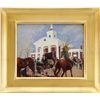 Image 1 : UNSIGNED (American, 20th Century) GATHERING AT THE TOWN HALL