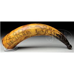 FINE ENGRAVED EARLY 19TH CENTURY NEWFOUNDLAND POWDER HORN.