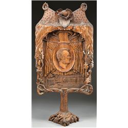 IMPORTANT AND UNIQUE CARVED LINCOLN COMMEMORATIVE FLOOR SCREEN.