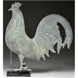 LARGE MOLDED COPPER ROOSTER WEATHERVANE.