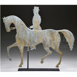 HORSE AND RIDER MOLDED COPPER WEATHERVANE.
