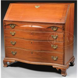 NEW ENGLAND CHIPPENDALE MAHOGANY SLANT-LID DESK.