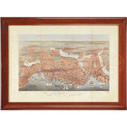 RARE BIRD'S EYE VIEW OF "THE CITY OF BOSTON" BY CURRIER AND IVES