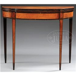 BOSTON FEDERAL INLAID SATINWOOD AND MAHOGANY CARD TABLE.