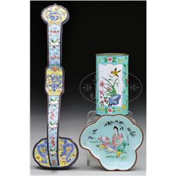 THREE PIECES OF CHINESE ENAMEL WORK.