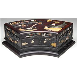 CARVED INLAID JEWELRY BOX.