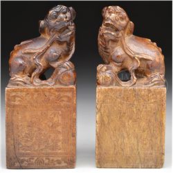 PAIR OF SOAPSTONE SEALS.