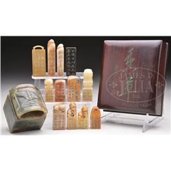 GROUP OF 13 SEALS WITH BOX.
