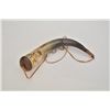 Image 4 : Old heavily carved powder horn approx. 15”  overall with wood plug and wood cap; scenes  include a m