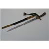 Image 2 : German Hunting sword with brass mounted  leather sheath, approx. 24-1/2” overall, stag  grip, green 