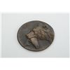 Image 1 : Bronze disc by famed wildlife artist Michael  Coleman of bear with salmon, approx. 2” x  2-1/2” from