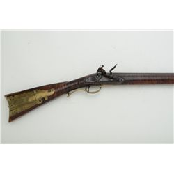 Flintlock full stocked Kentucky rifle,  massive approx. .68 caliber  43” octagon  barrel, lock marke