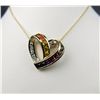 Image 2 : High quality 14 karat yellow gold ladies  heart design necklace channel set with  multi-colored sapp