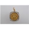 Image 2 : One 1908 five dollar gold coin unmarked in a  diamond bezel pendant . Est.:$1,200-$1,400.