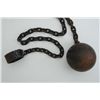 Image 2 : Large iron ball and chain with shackle  showing age; heavy solid ball is approx. 6”  in diameter, lo