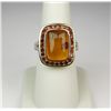 Image 1 : Exquisite 10 karat yellow gold ladies custom  made ring set with a cabochon cut natural  Amber and c